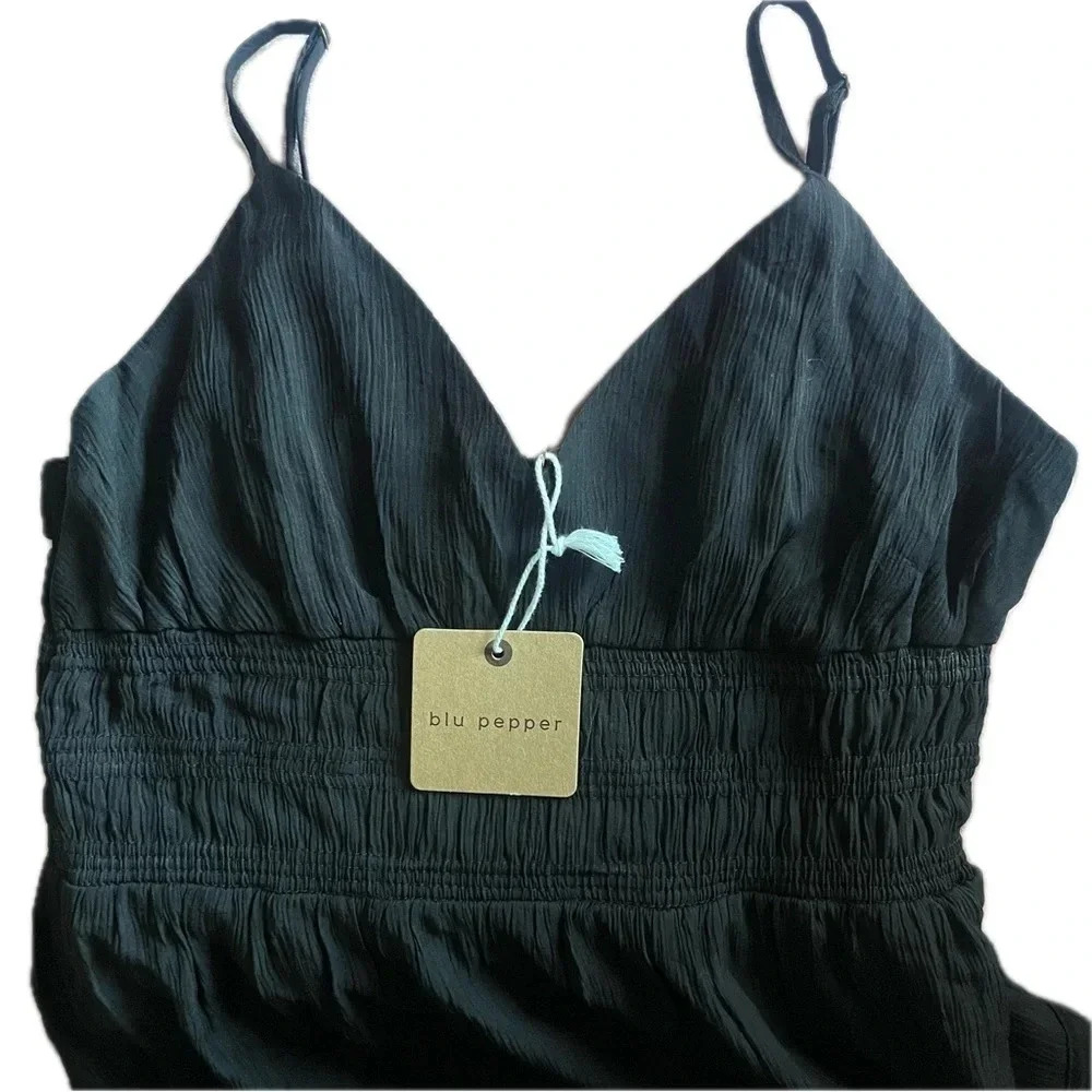 Blu Pepper Small Black V-Neck Spaghetti Strap Tiered Maxi Dress NWOT - Picture 4 of 12